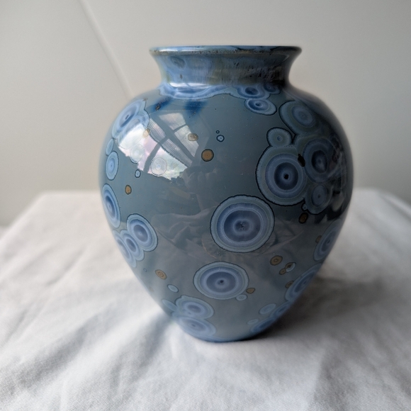 Manka John Mankameyer Handmade Studio Pottery Blue Crystalline Glaze Vase - Picture 4 of 9